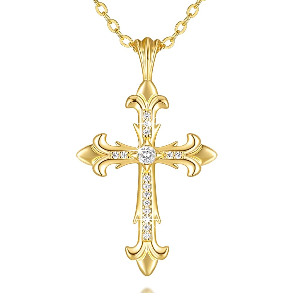 アクセサリー 14K gold chain & cross charm 14k Yellow Gold Rope Chain Cross Pendant Charm SET 4mm 22